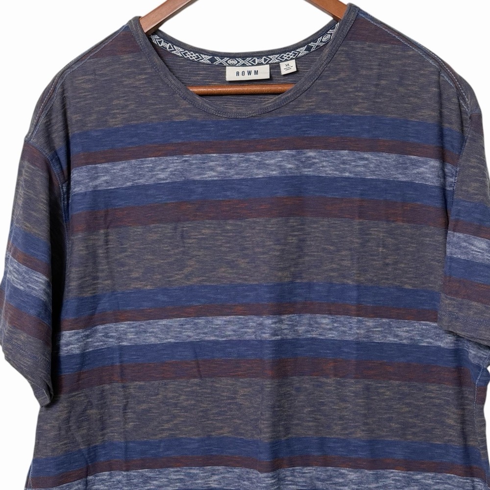 ROWM T Shirt XL Striped Blue Red Short Sleeve Crew Neck Casual Knit Tee